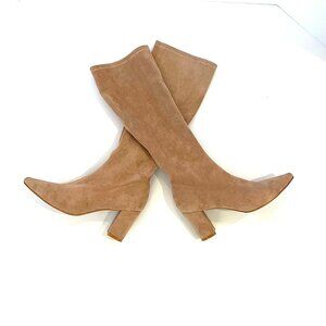 SILENT D Komass Knee High Boots 38 Minimalist Sand Tan Faux Suede Chic Neutral-U